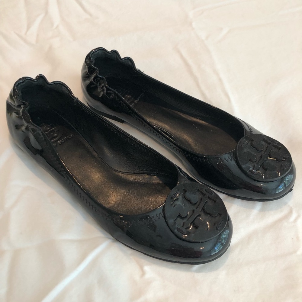 Tory Burch Black Patent Minnie Flats